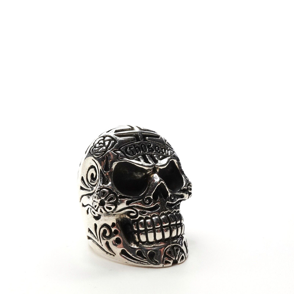 King Baby Studio Large Skull Cross Chosen Floral Ring Fine Silver .925 Size 9